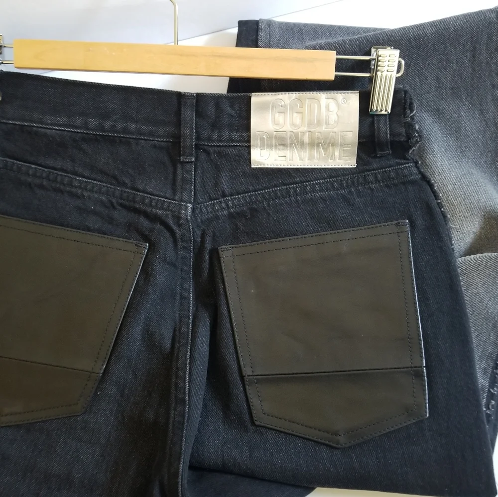 Golden Goose Two Tone High Rise Straight Leg Leather Pocket Jeans Size 2… - Picture 8 of 15